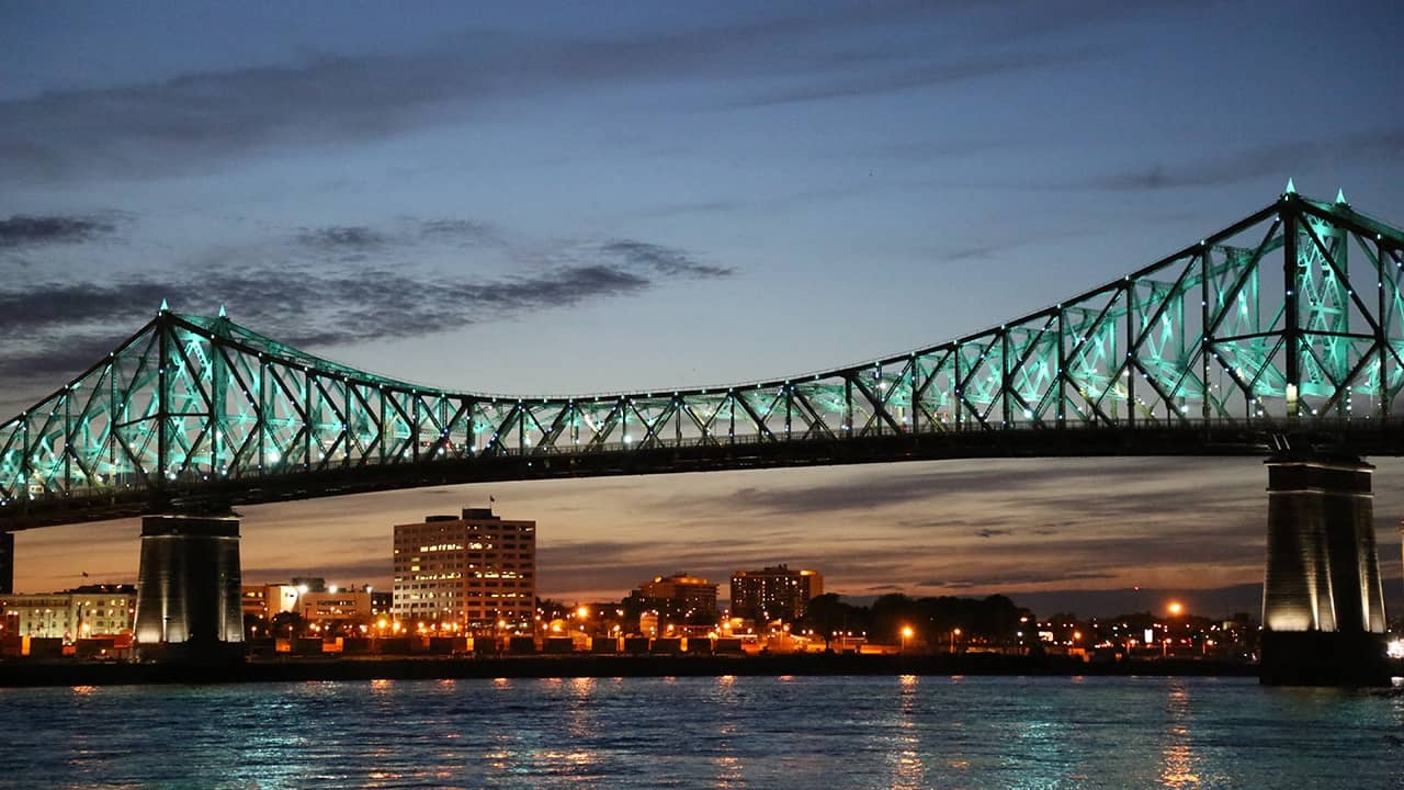 Bridge during sunset with teal lighting