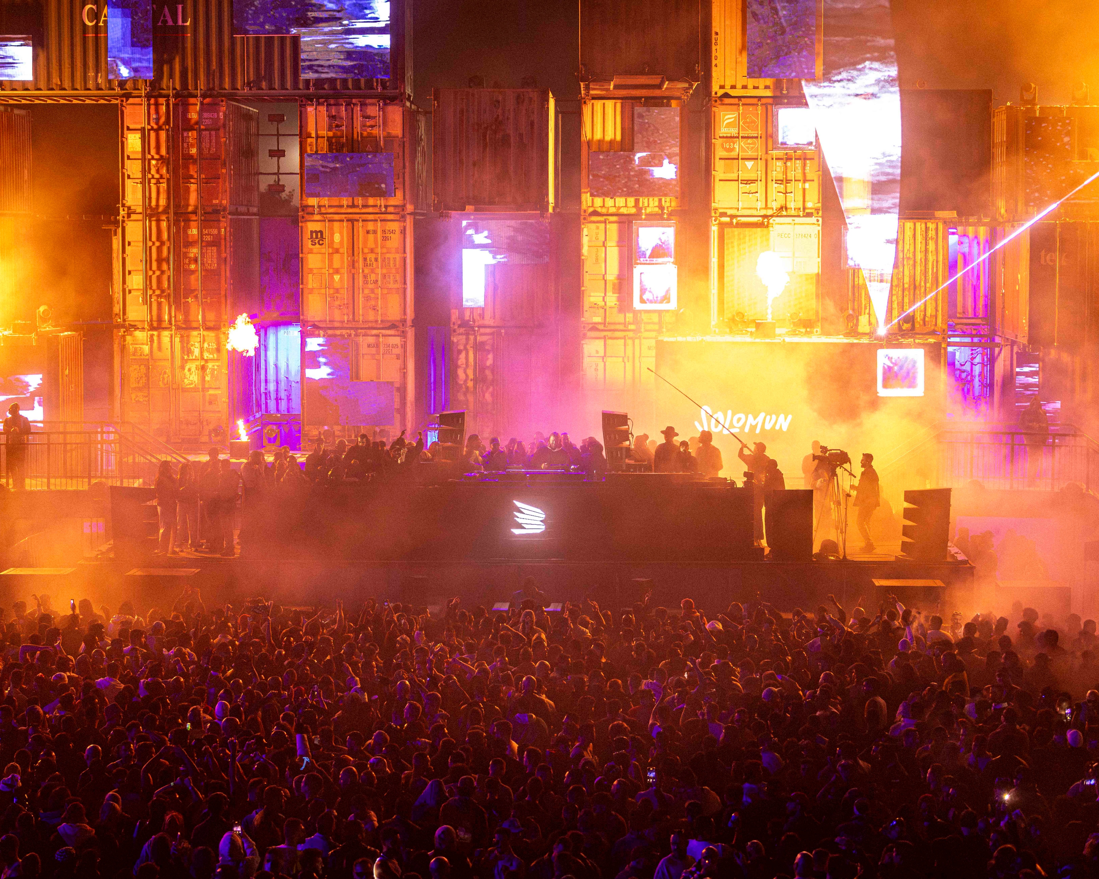 stage with fire and fog