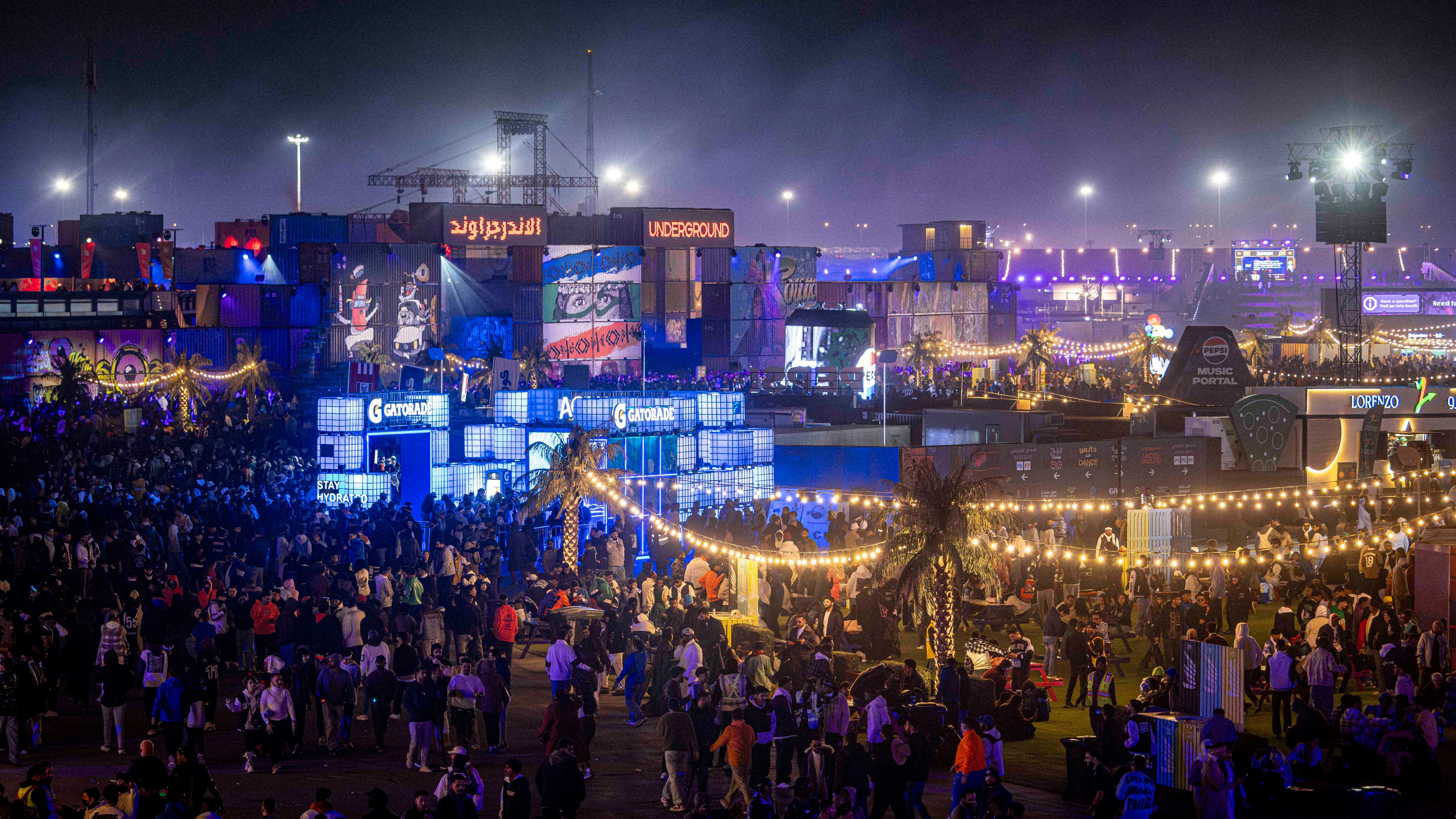 stage at night with blue lighting
