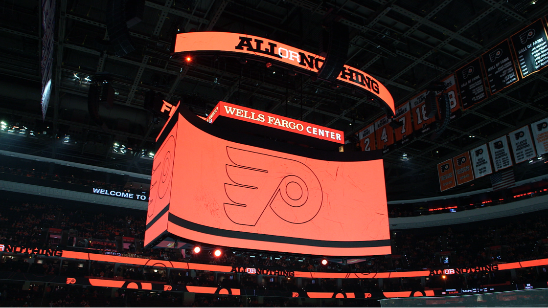 image of scoreboard during Philadelphia Flyers game