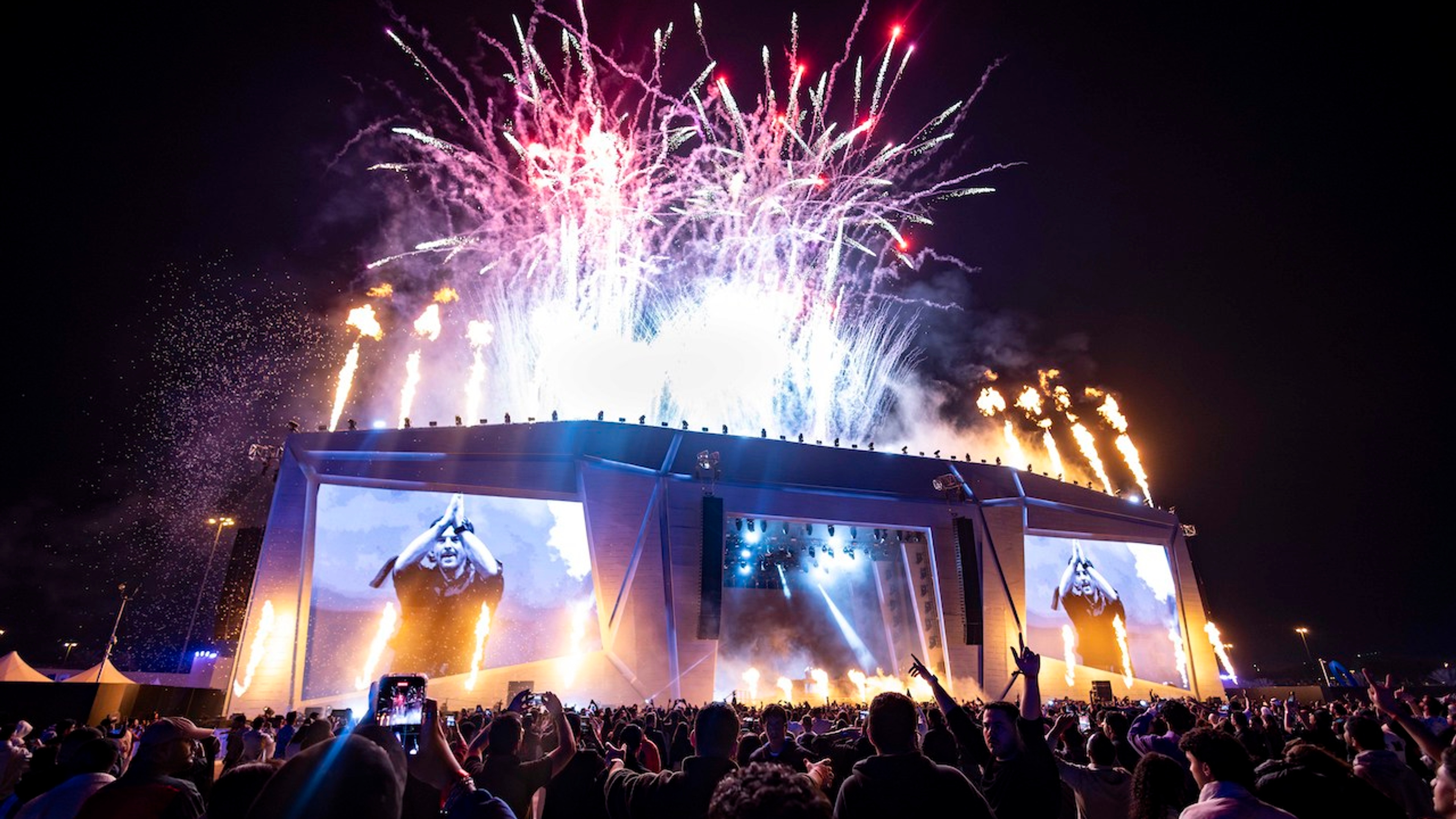 Formula E-Prix Diriyah concert with fireworks and large crowd