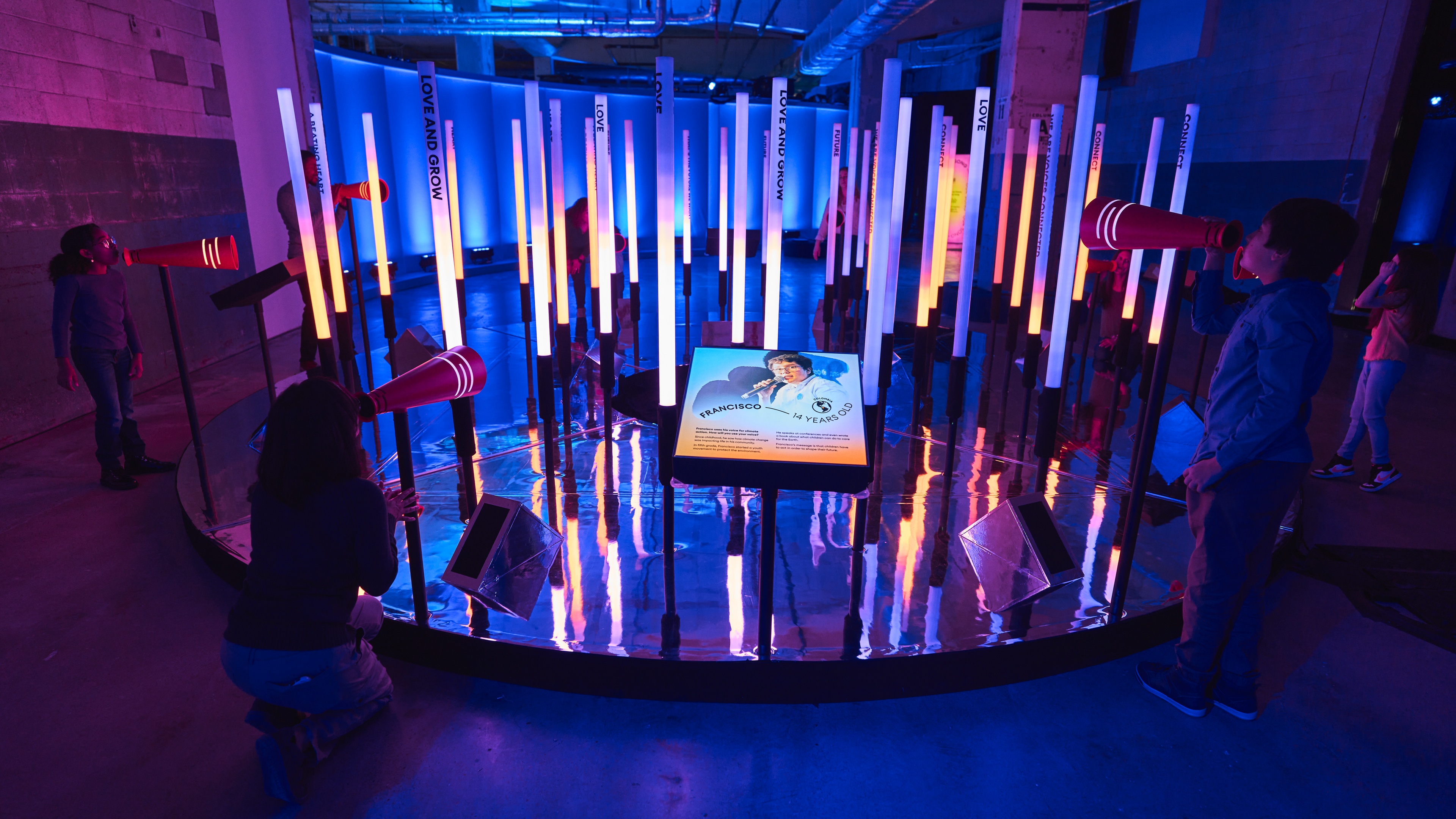Large light display with interactive elements