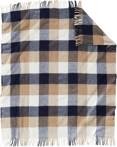 Pendleton Eco-Wise Washable Throw with Fringe in navy and camel check wool