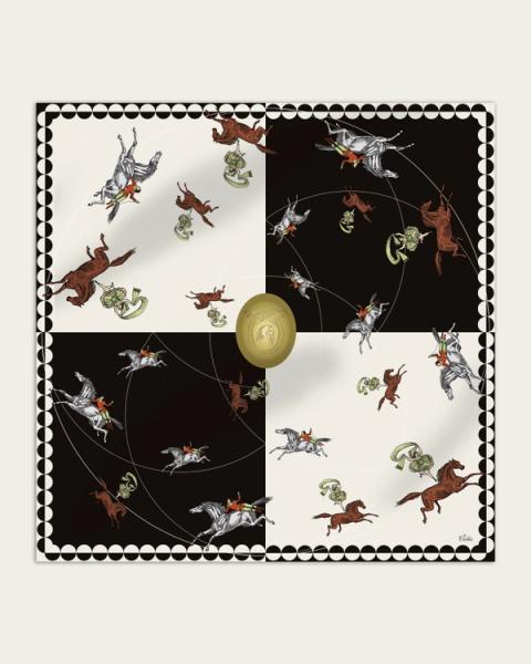 CECILIA Carousel 90 silk twill scarf in ivory and black