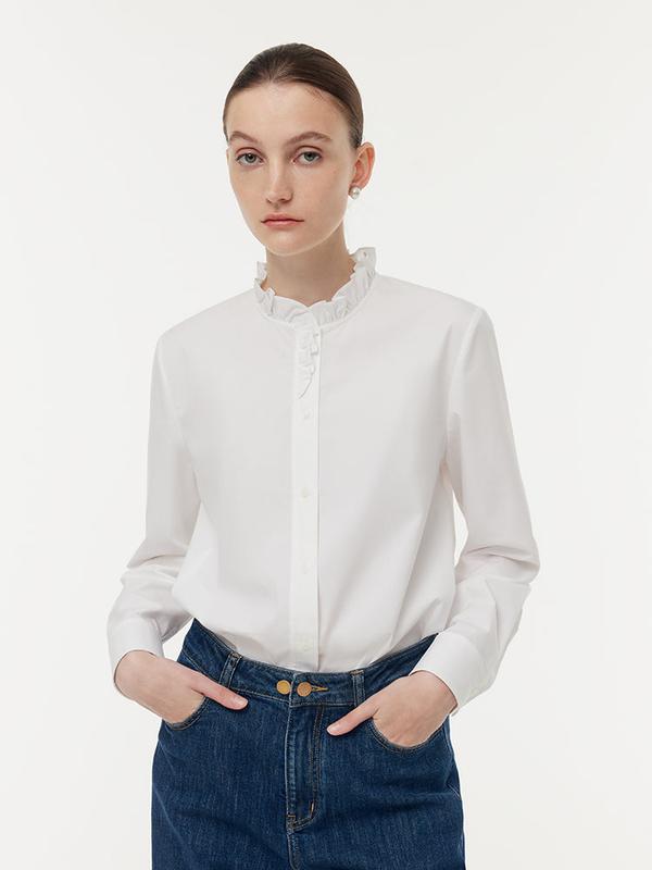 Cotton Ruffle Collar Women Shirt