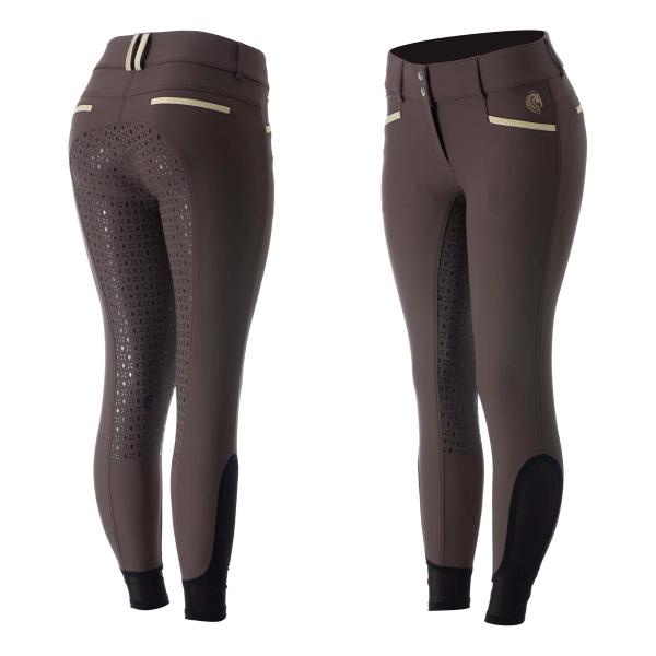 Kristina Womens Full Seat Breeches — Brown/Gold