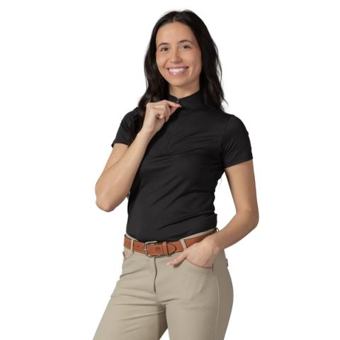 Kari Short Sleeve Sun Shirt with NordicAir Tech in black, worn with tan breeches
