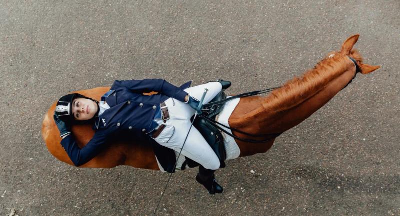 A quiet ground-level moment between a person and their horse