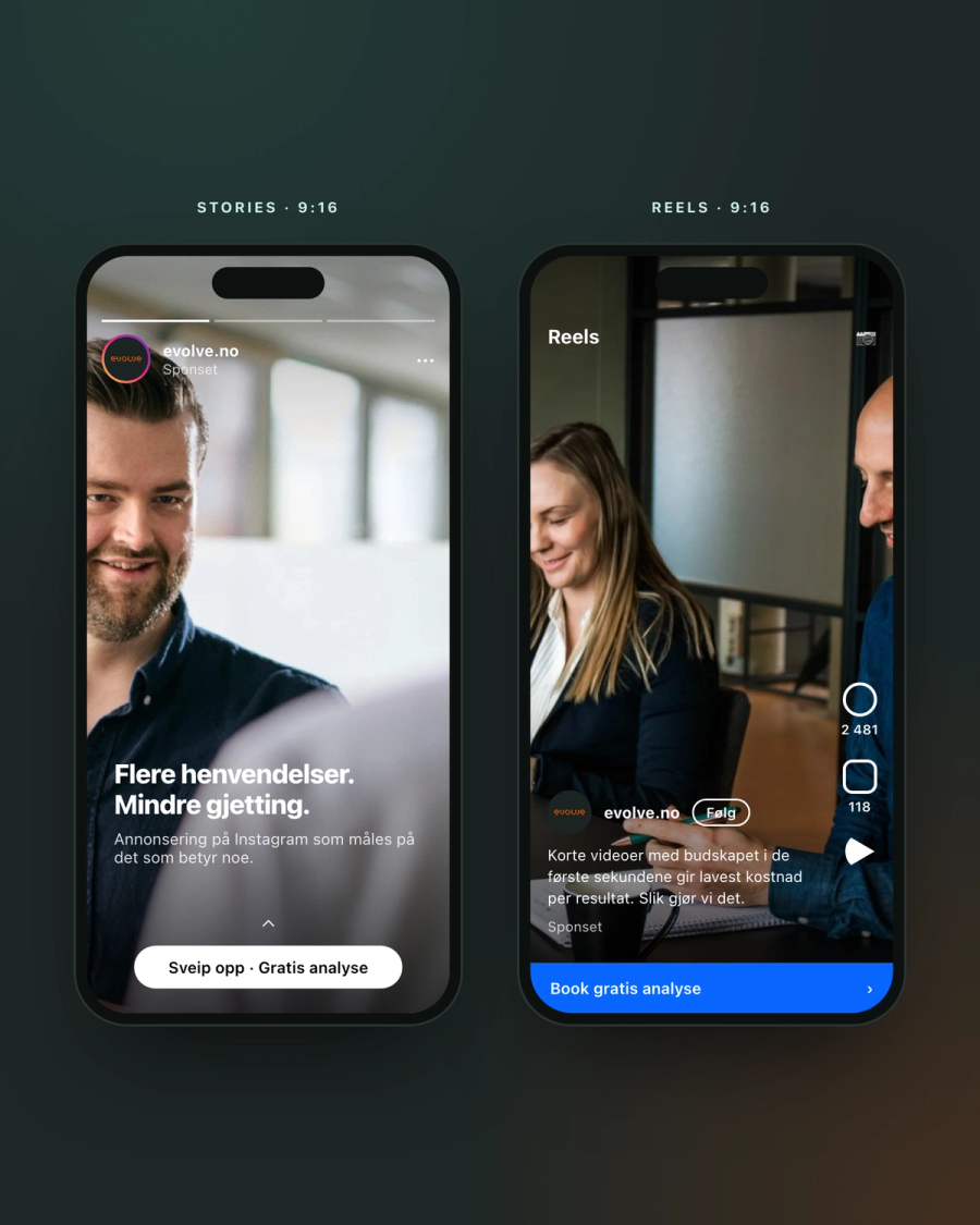 Instagram-annonser fra Evolve Communication i Stories og Reels