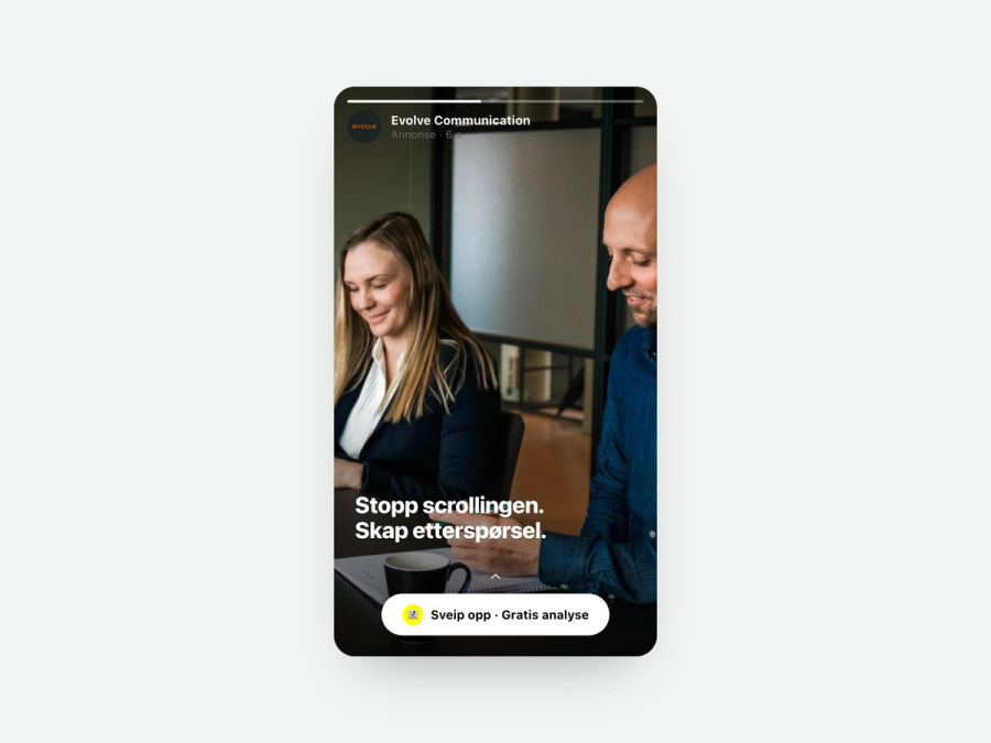 Snap Ad fra Evolve Communication med sveip opp