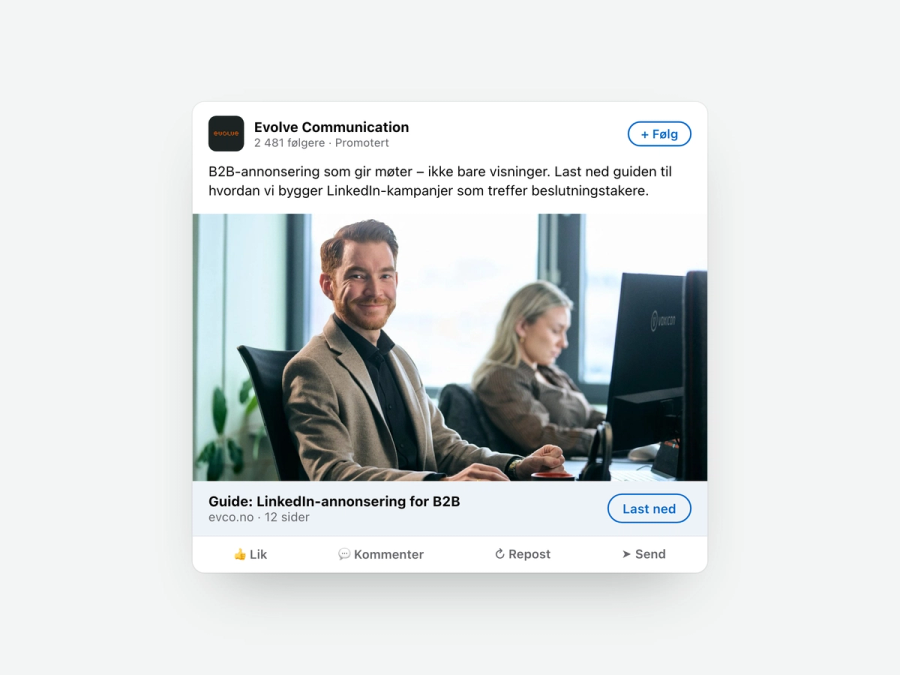Sponset LinkedIn-innlegg fra Evolve Communication