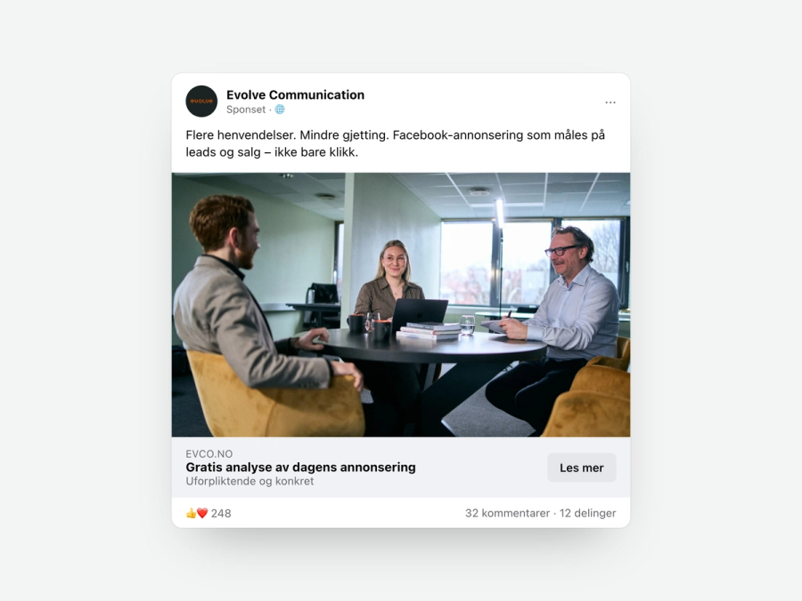 Sponset Facebook-innlegg fra Evolve Communication