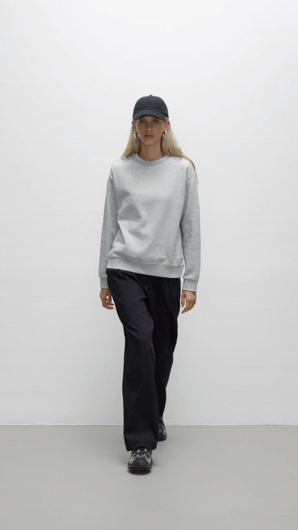 Essentials collection, woman wearing True Blanks womens regular sweatshirt
