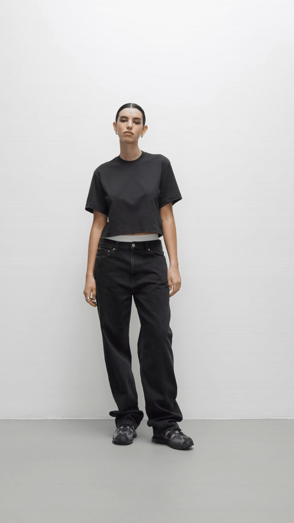 Contemporary collection, woman wearing True Blanks womens crop top