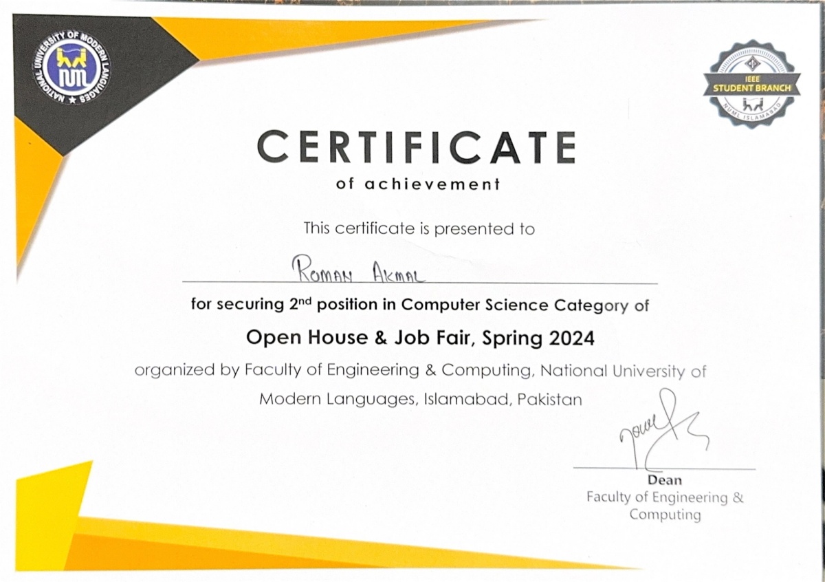 2nd Position – Final Year Project & Open House Job Fair