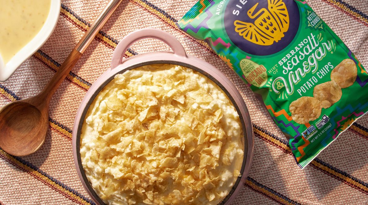 Creamy Mashed Potatoes with Sea Salt Vinegar Crispy Topping