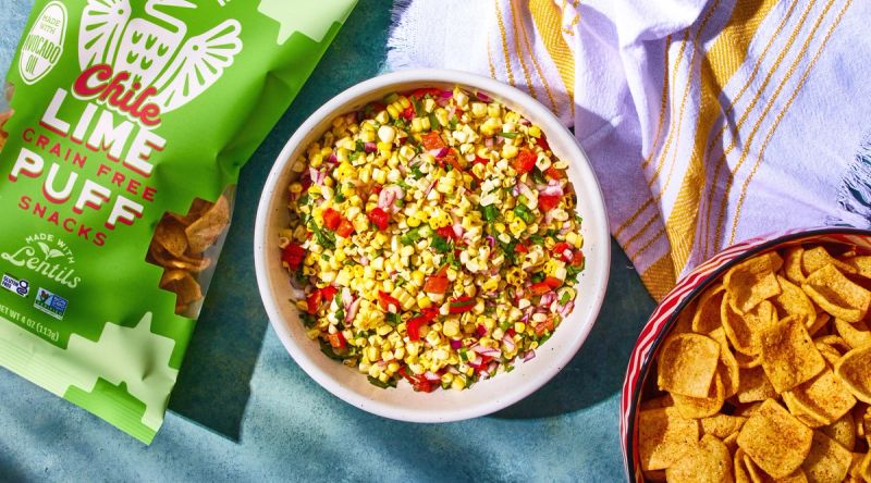 Roasted Corn Salsa with Chile Lime Puffs