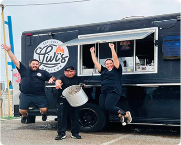 Posing in front of the truck