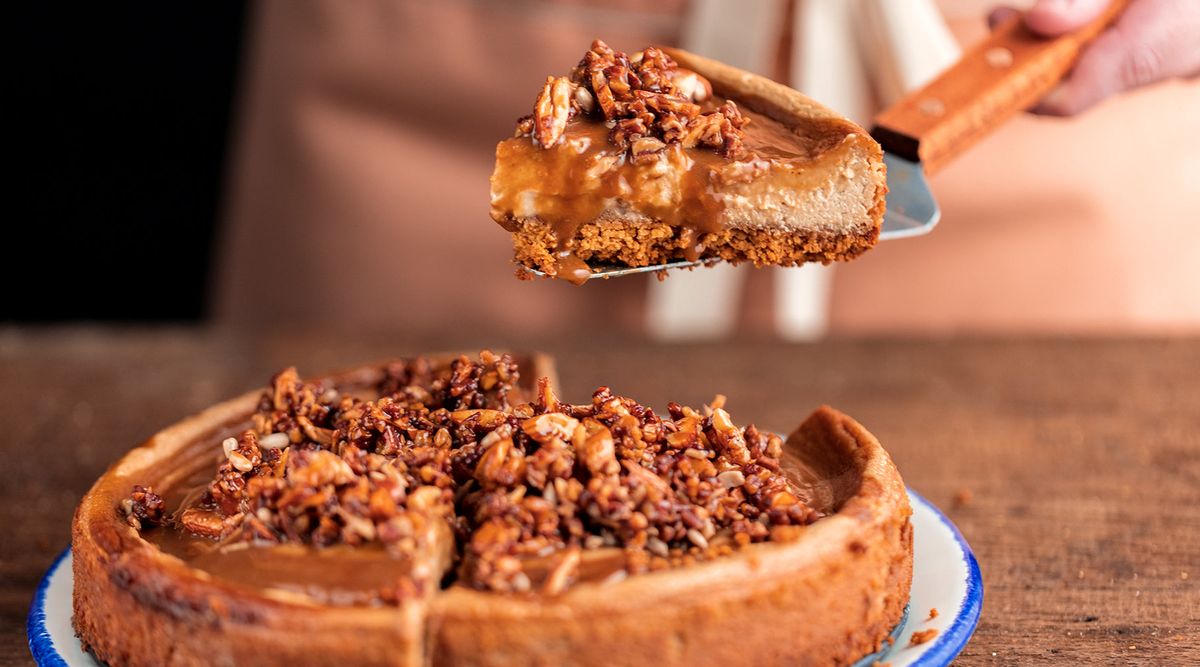 Cajeta and Churro Strips Cheesecake