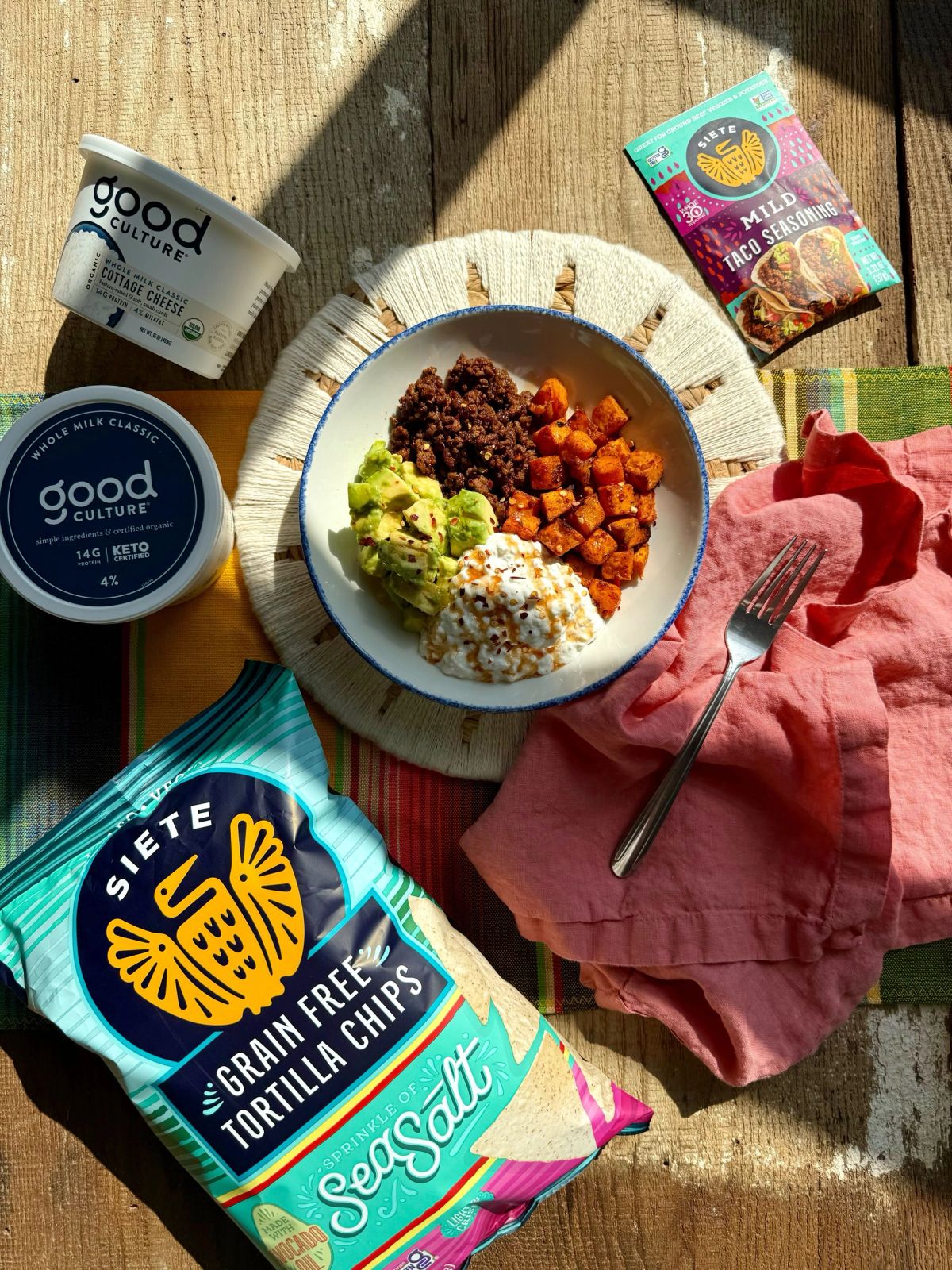 Hot Honey Ground Beef Cottage Cheese Taco Bowl