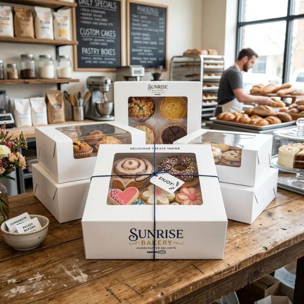 Custom White Bakery Boxes with Window