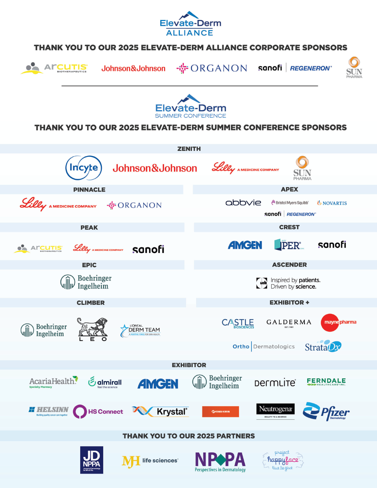 Elevate-Derm Summer Sponsors & Exhibitors | Sponsor Recognition