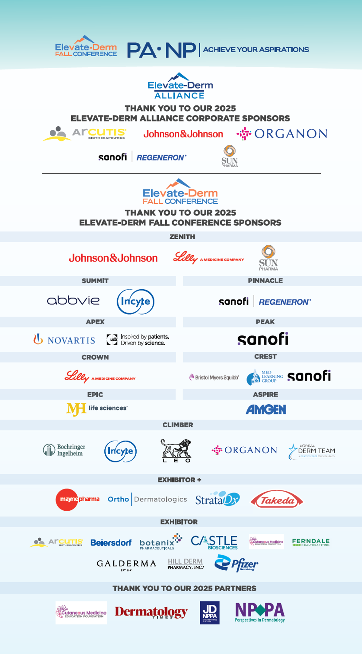 Elevate-Derm Fall Sponsors & Exhibitors | Sponsor Recognition
