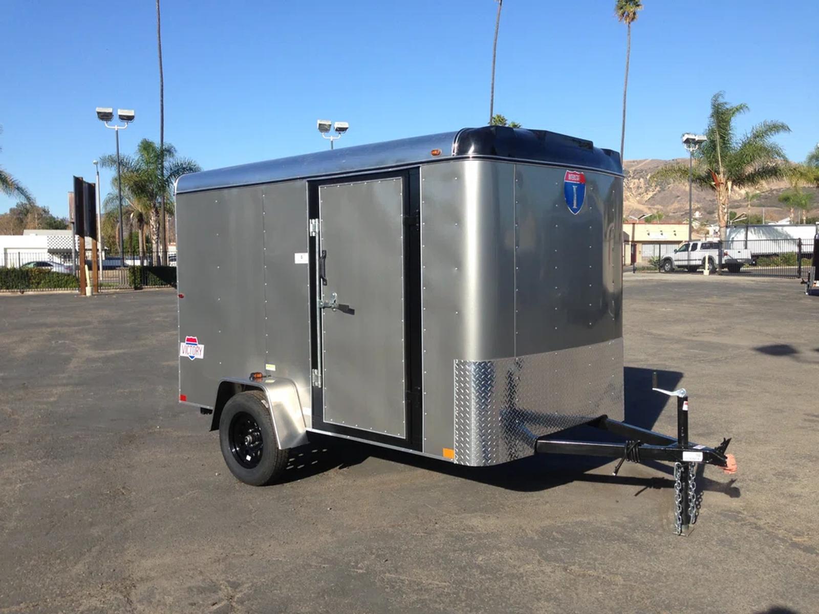 Interstate cargo trailer in parking lot