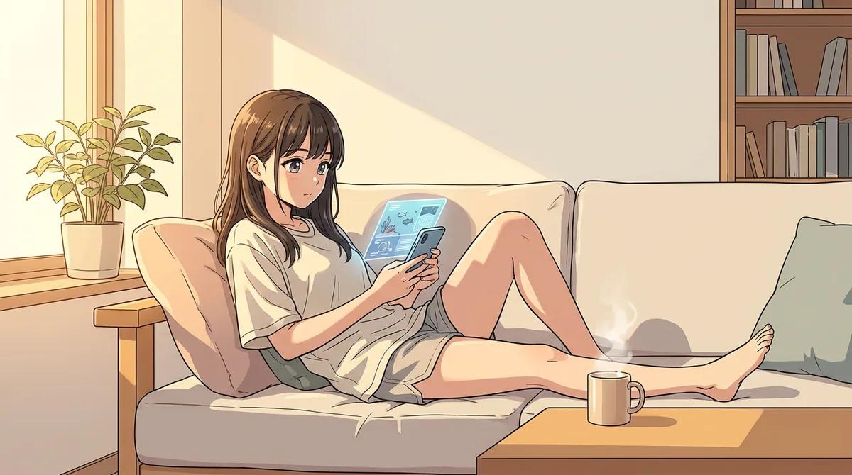 ダイビングライセンスの学科をスマホのeラーニングで自宅学習する様子