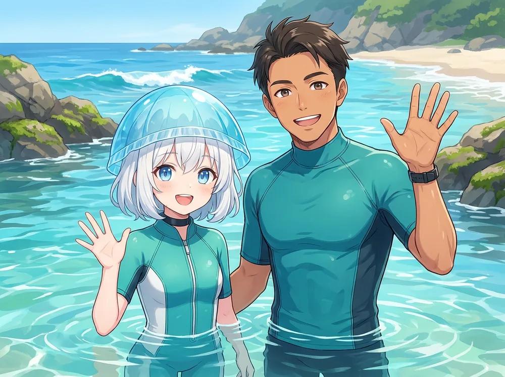 三浦の穏やかな海で、インストラクターと案内役がお迎えするイメージ
