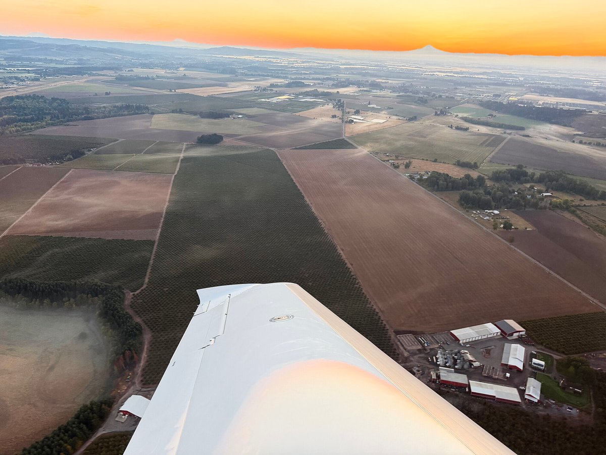 Aerial view over Willamette Valley farmland at sunrise