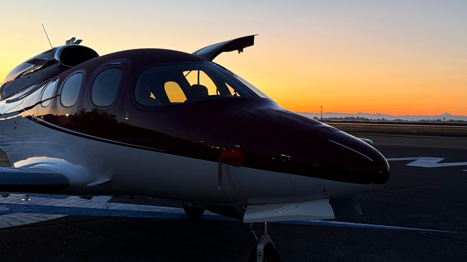 Vision Jet at dawn on the ramp at McMinnville