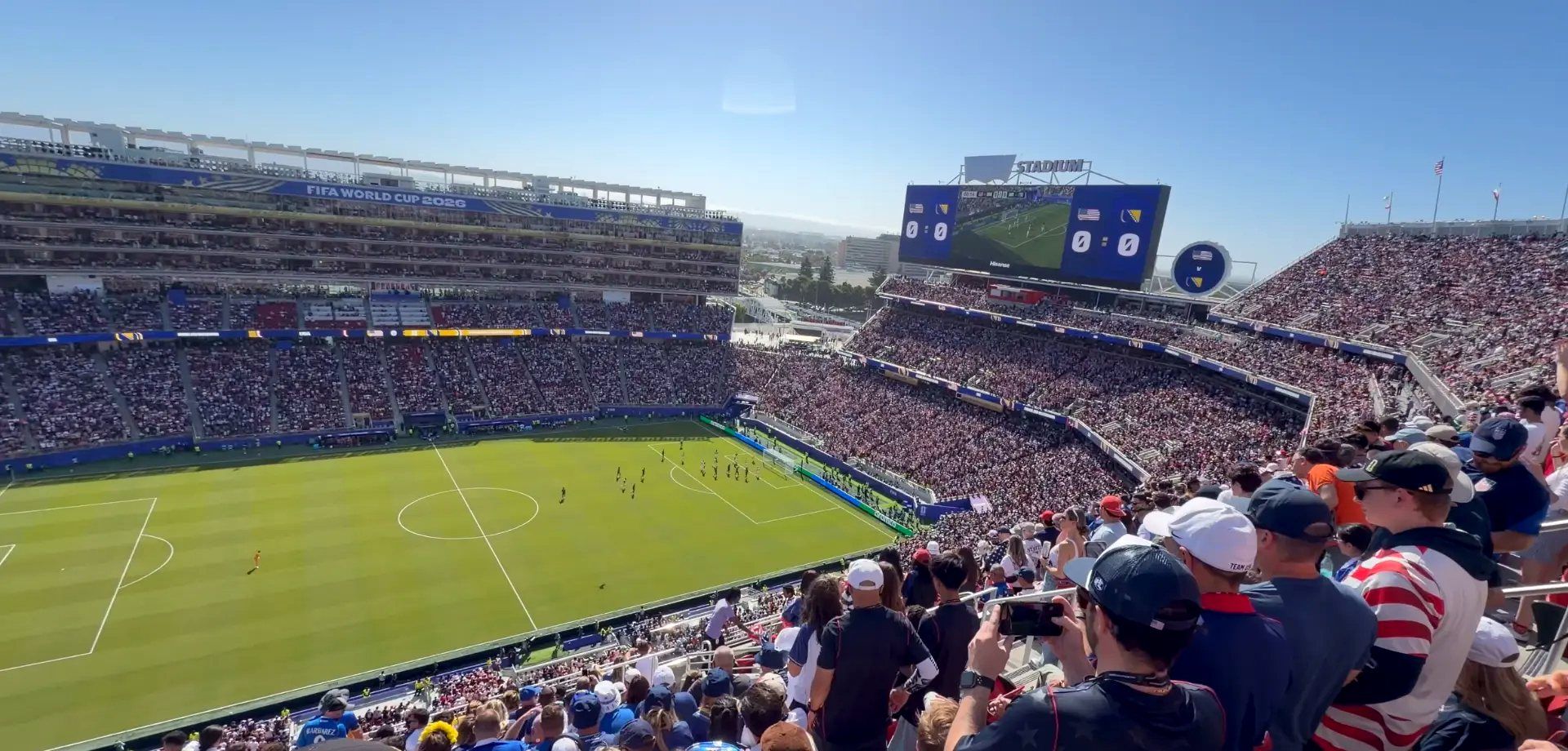 A full stadium during a World Cup soccer match in Santa Clara, California