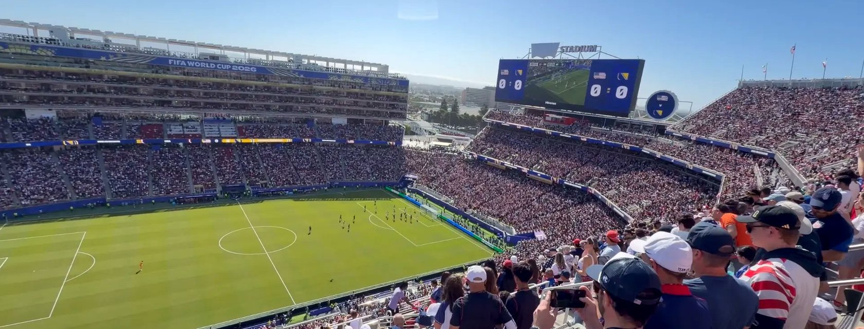 A full stadium during a World Cup soccer match in Santa Clara, California