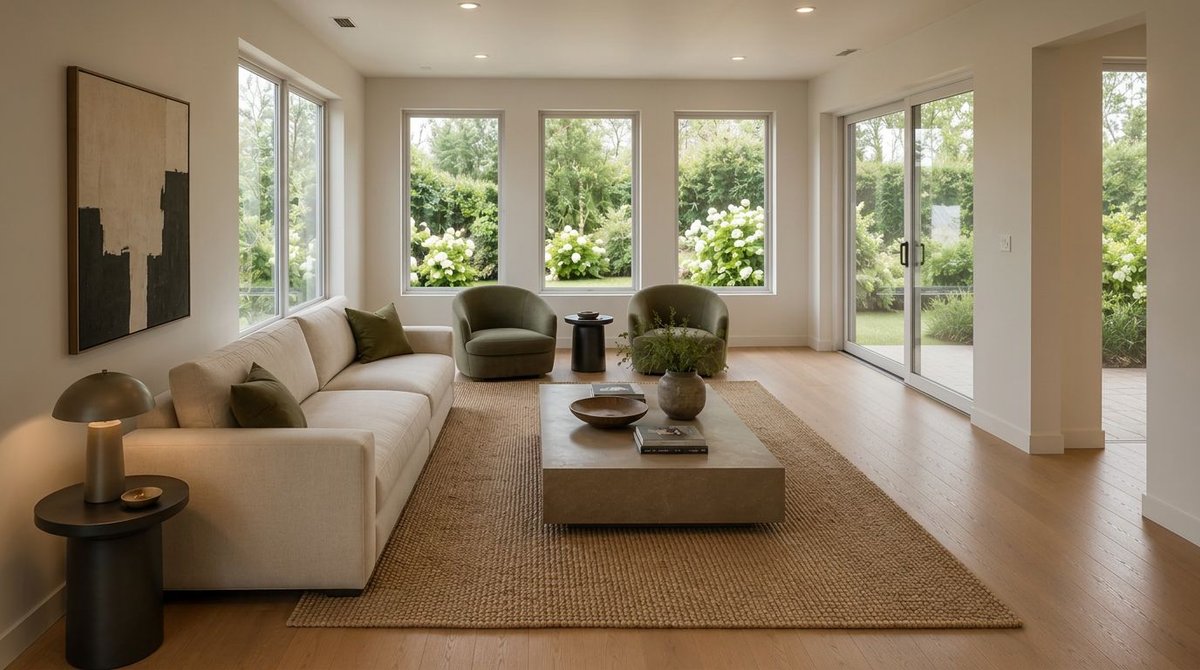 Living room with garden views