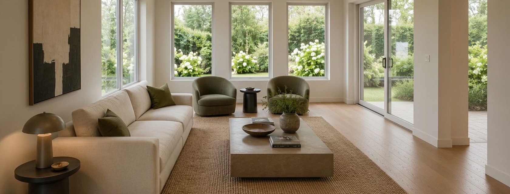 Living room with garden views