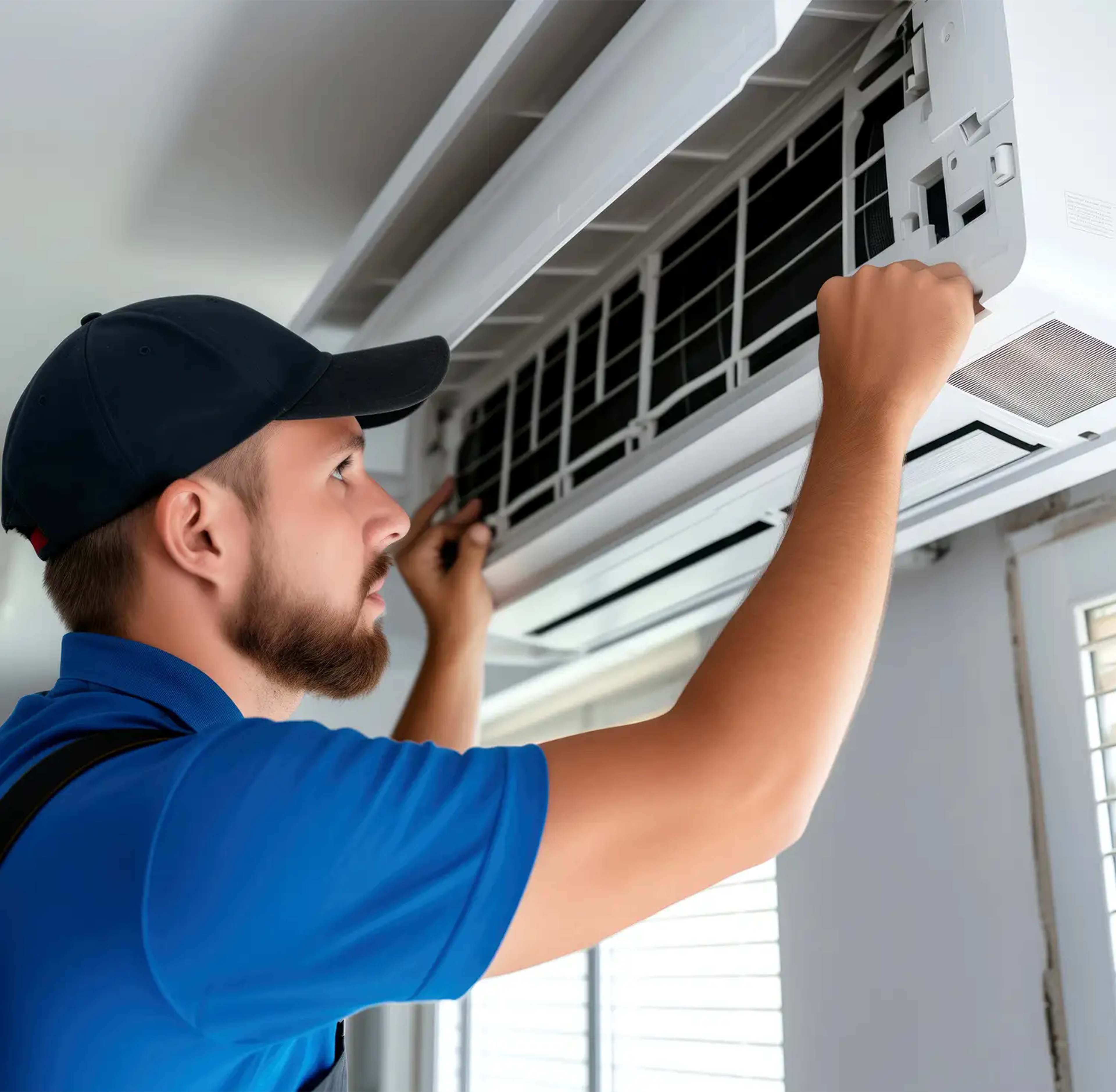 Repairman fixing an air conditioner at home