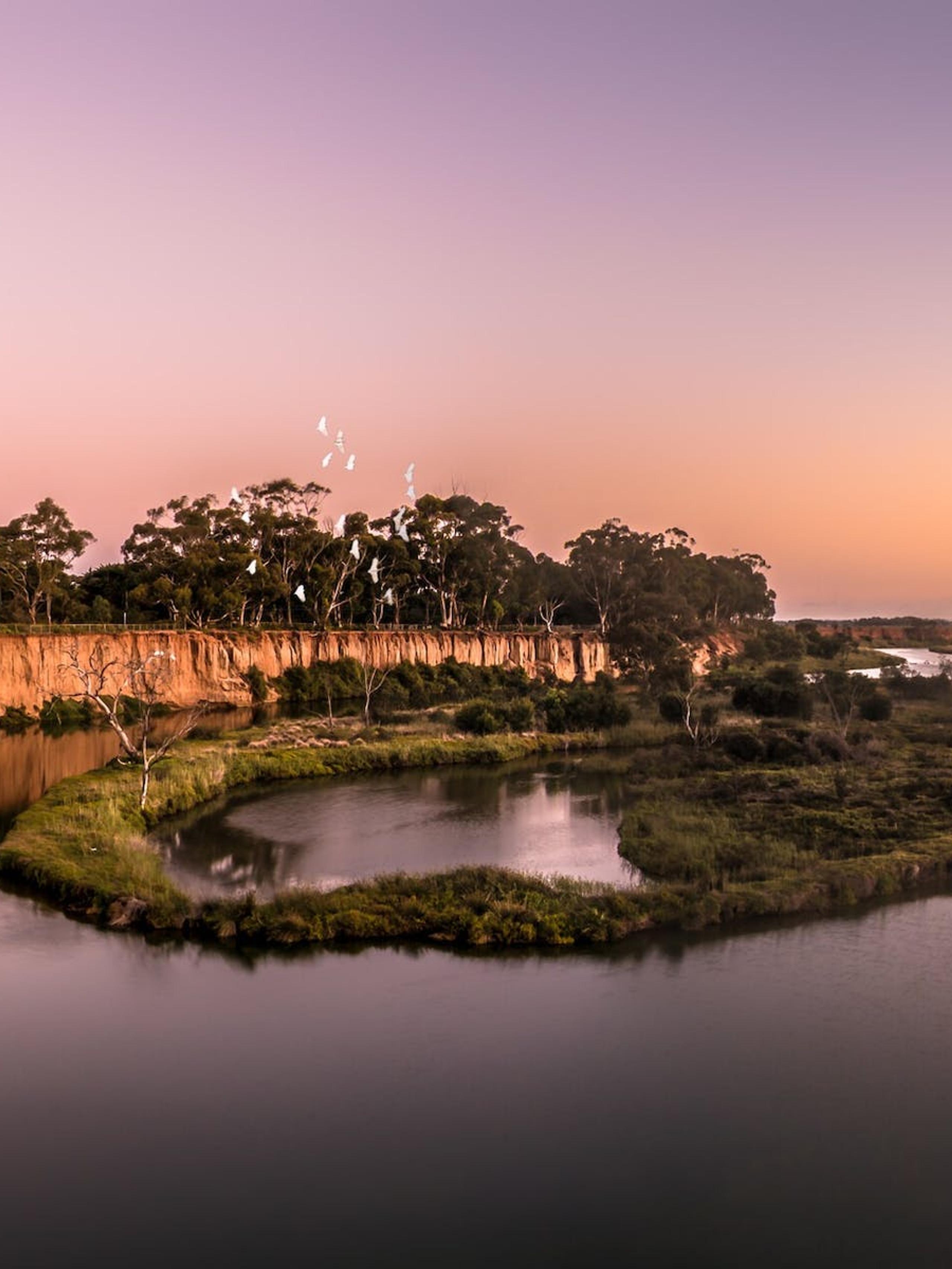 Lake scene at dusk in Werribee