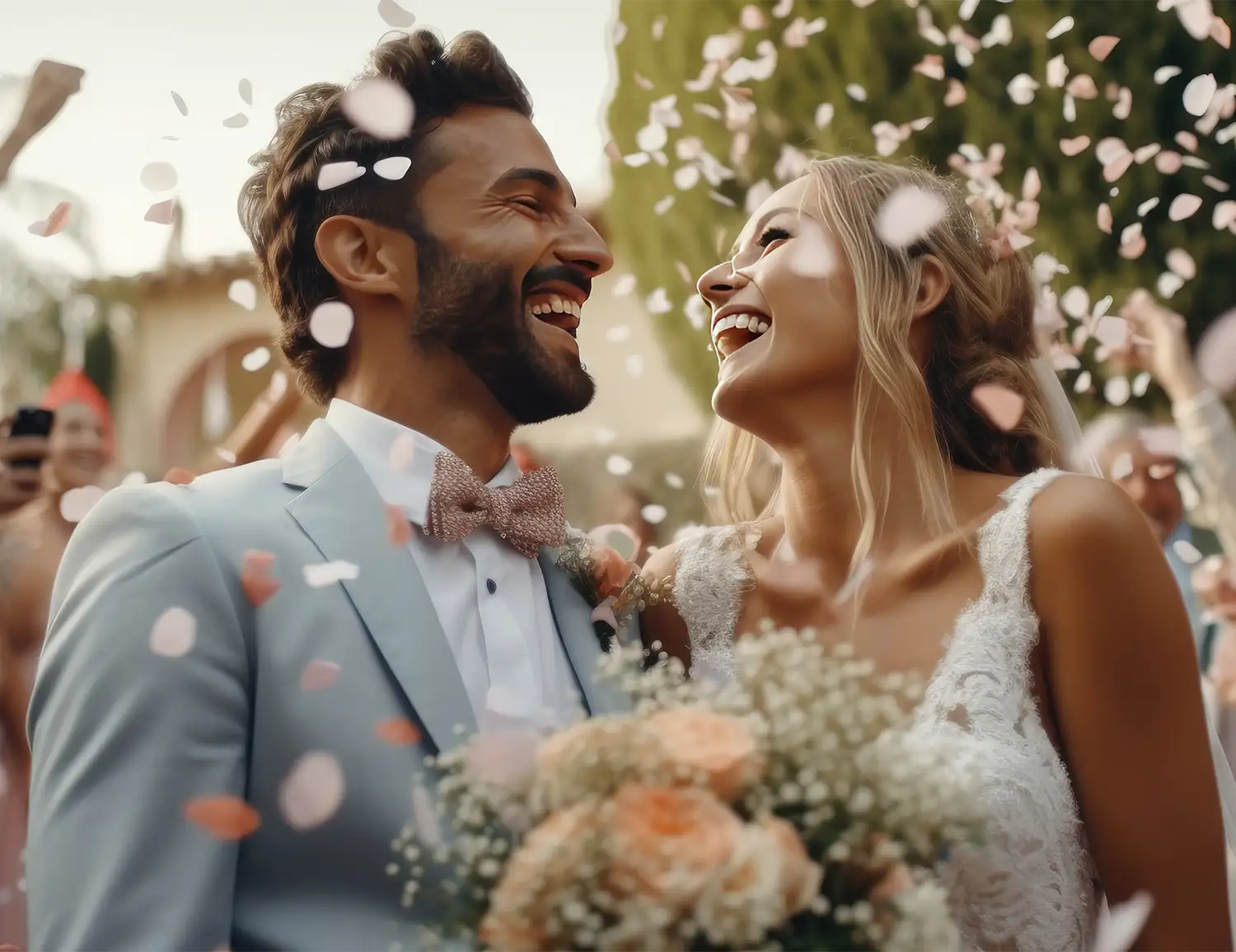 Bride and groom celebrating
