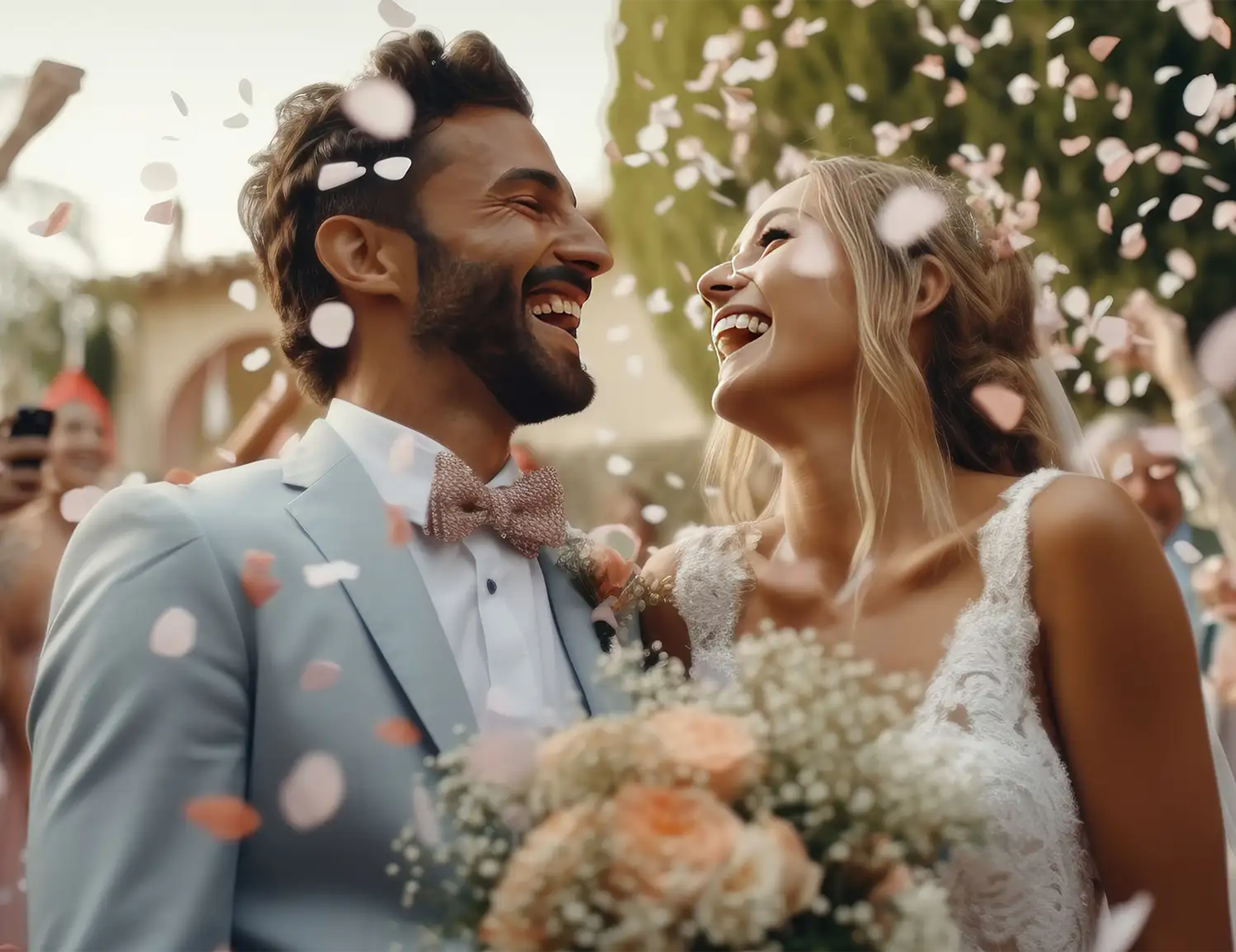 Bride and groom celebrating