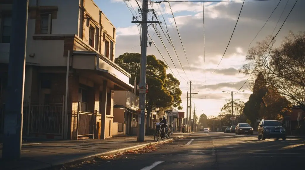 Lond shadows street scene in Clayton, Victoria