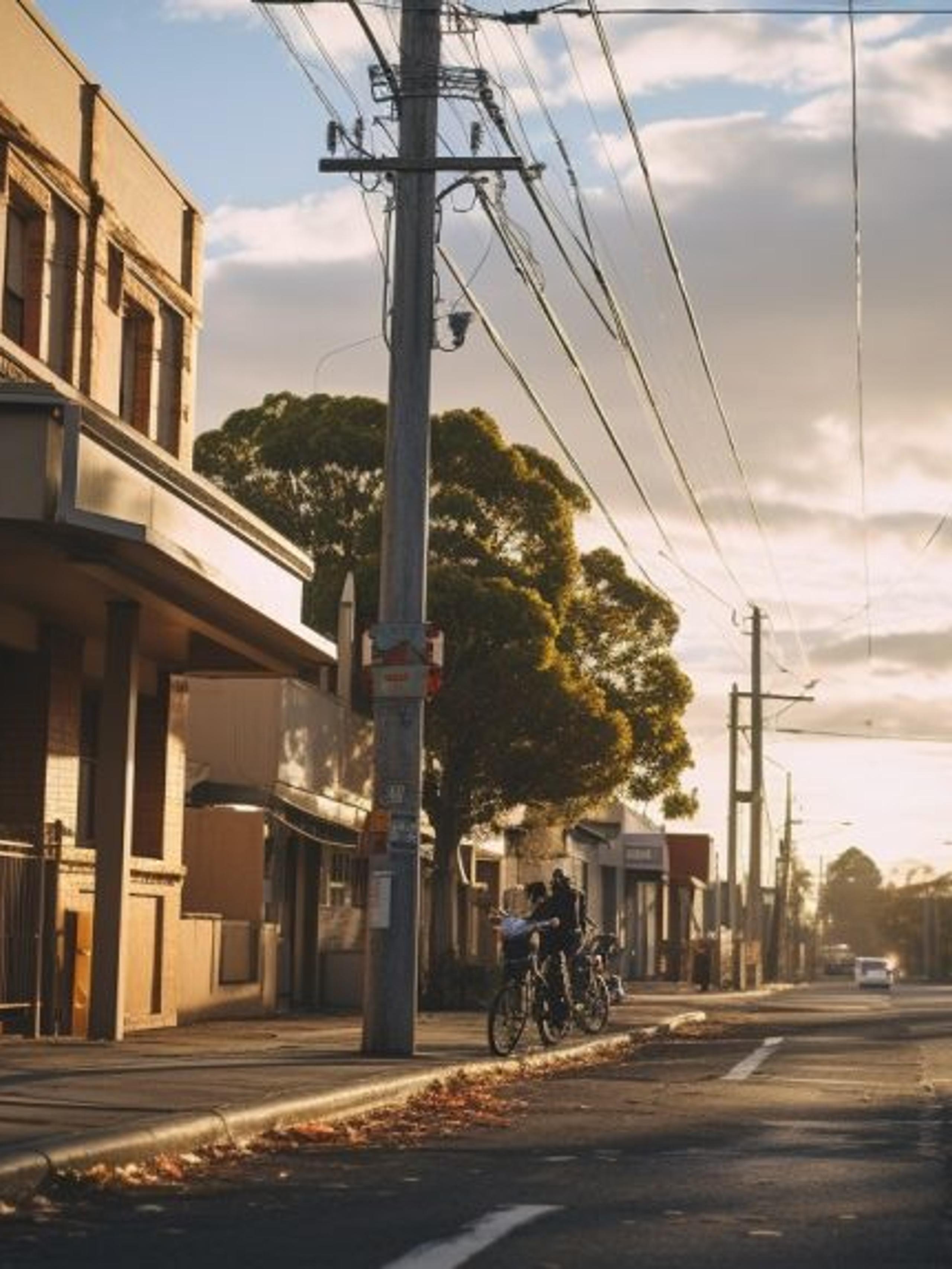 Lond shadows street scene in Clayton, Victoria