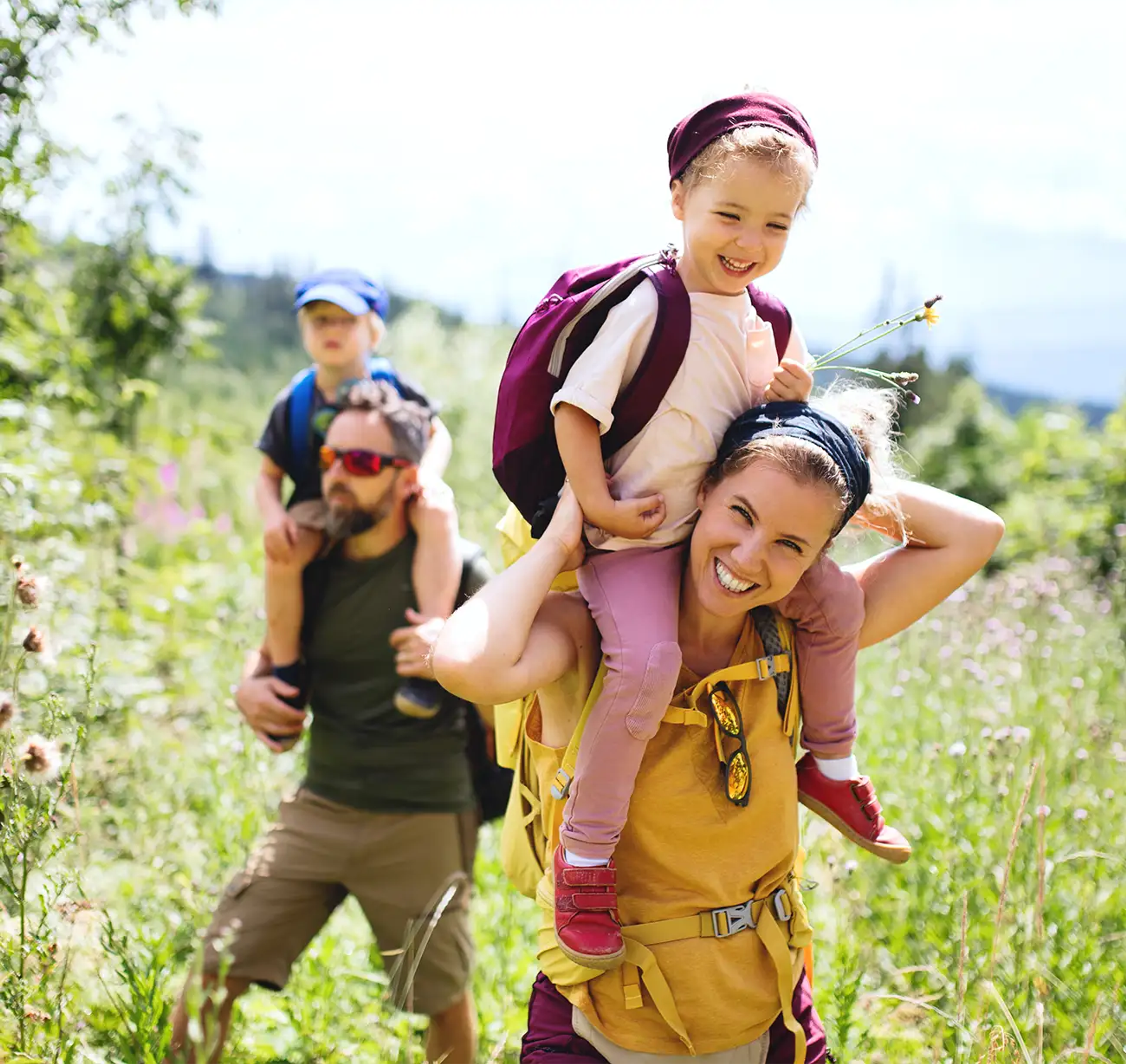 Family in the countryside on a sunny day