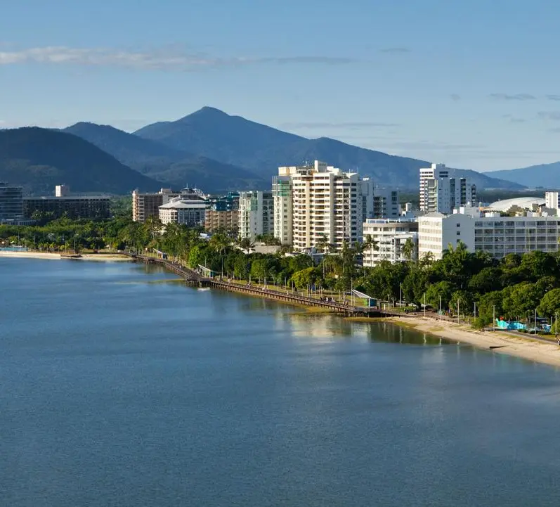 Seafront view of apartment blocks in Cairns