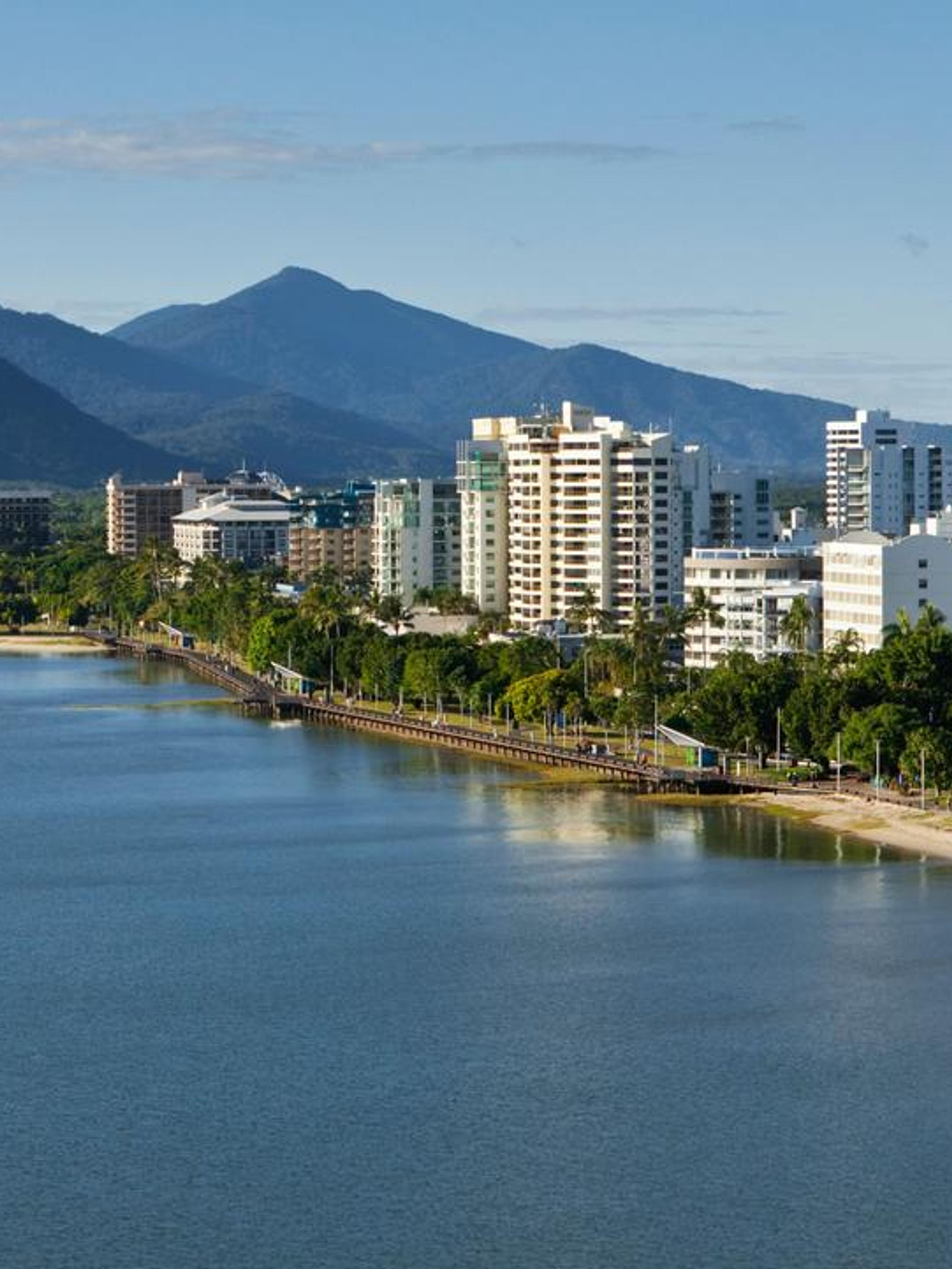 Seafront view of apartment blocks in Cairns