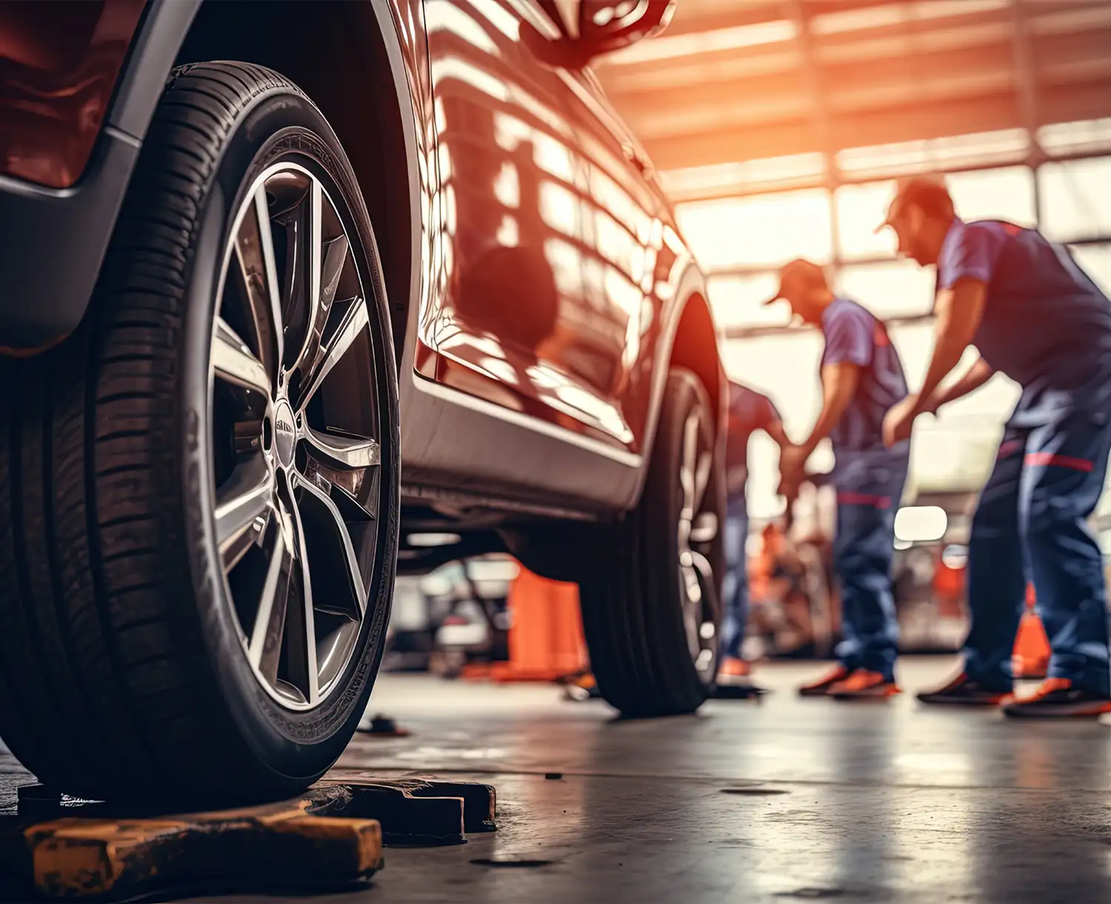 Mechanics working on a car