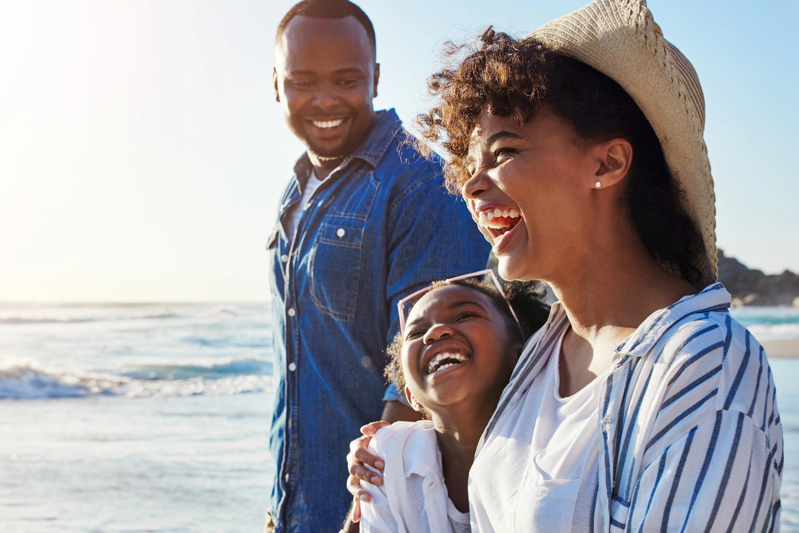 Family at the beach and having fun