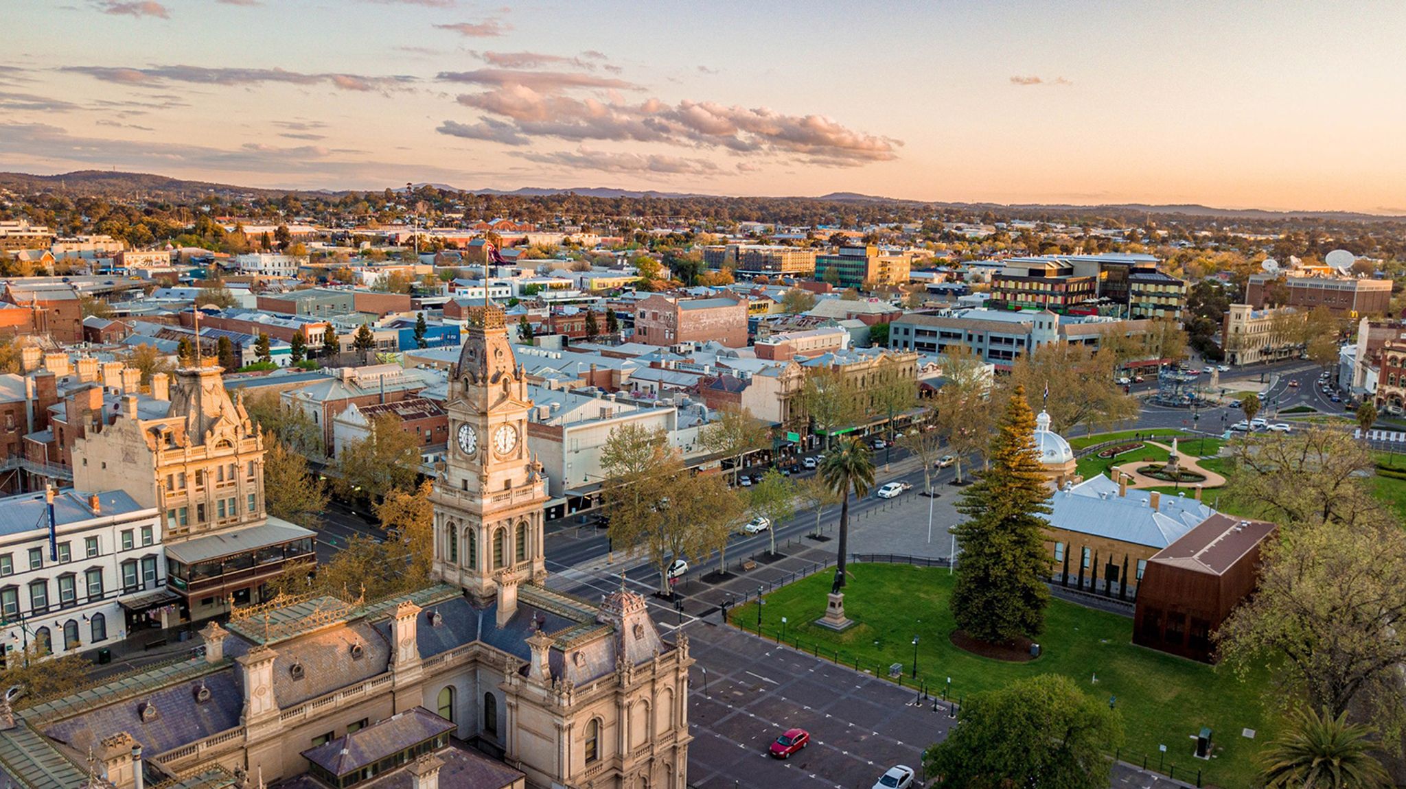 Elevated view over Bendigo in the late afternoon