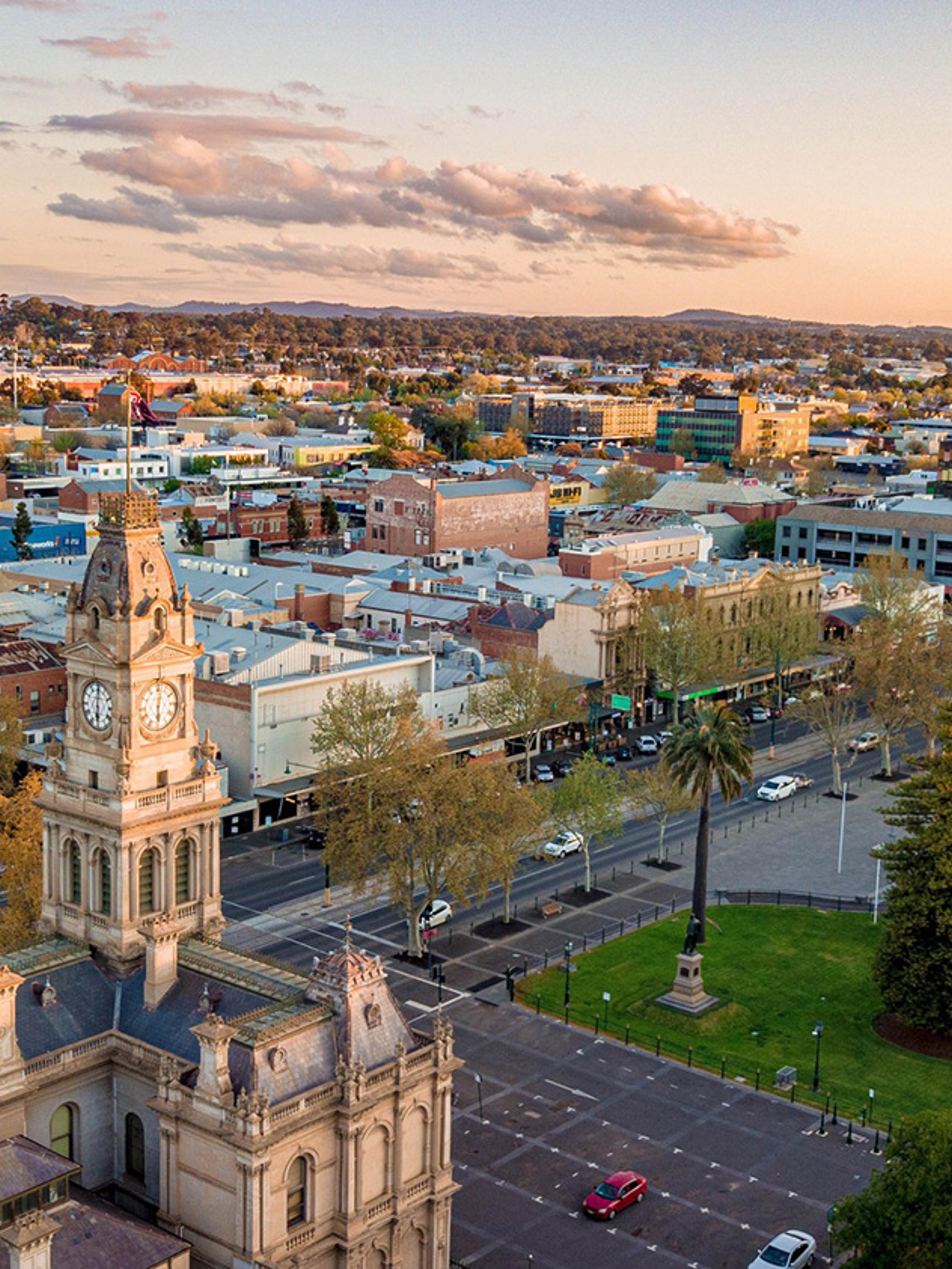 Elevated view over Bendigo in the late afternoon