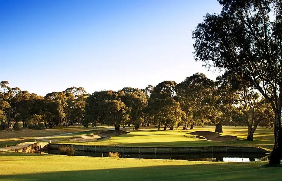Evening scene over a park in Glenroy with long tree shadows